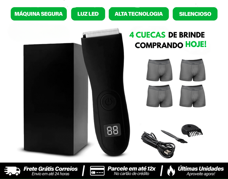 Mini barbeador elétrico portátil Manchine Plus™ + 4 Cuecas Premium Respiráveis de Brinde