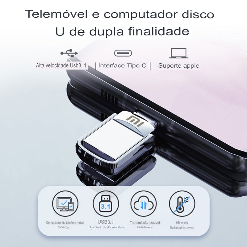 Lançamento da Xiaomi , Novo, Xiaomi Disco de Metal U Memoria Stick, 2TB, 64GB, 512GB, 1TB, 2 em 1 OTG, USB 3.1, Pen Drives, 1024GB