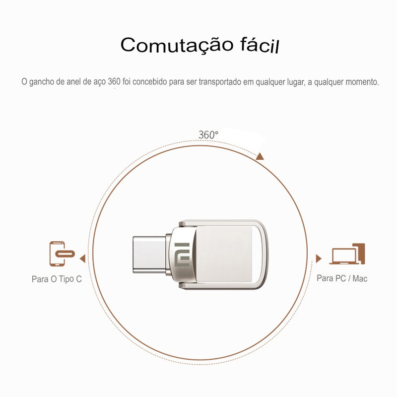 Lançamento da Xiaomi , Novo, Xiaomi Disco de Metal U Memoria Stick, 2TB, 64GB, 512GB, 1TB, 2 em 1 OTG, USB 3.1, Pen Drives, 1024GB